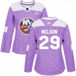 Womens Adidas New York Islanders 29 Brock Nelson Authentic Purple Fights Cancer Practice NHL Jersey 