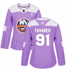 Womens Adidas New York Islanders 91 John Tavares Authentic Purple Fights Cancer Practice NHL Jersey 