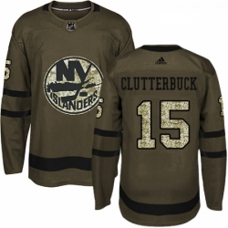 Youth Adidas New York Islanders 15 Cal Clutterbuck Authentic Green Salute to Service NHL Jersey 