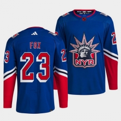 Men New York Rangers 23 Adam Fox Blue 2022 Reverse Retro Stitched Jersey