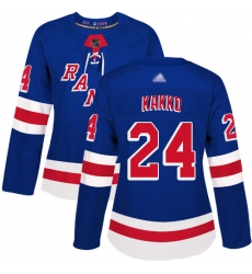 Women Rangers 24 Kaapo Kakko Royal Blue Home Authentic Stitched Hockey Jersey