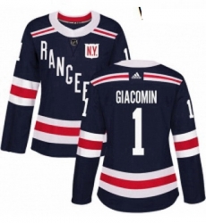 Womens Adidas New York Rangers 1 Eddie Giacomin Authentic Navy Blue 2018 Winter Classic NHL Jersey 