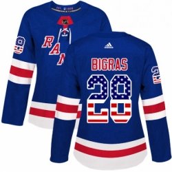 Womens Adidas New York Rangers 28 Chris Bigras Authentic Royal Blue USA Flag Fashion NHL Jersey 