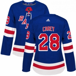 Womens Adidas New York Rangers 28 Paul Carey Premier Royal Blue Home NHL Jersey 