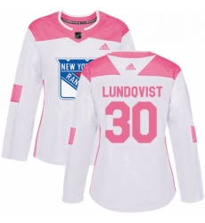 Womens Adidas New York Rangers 30 Henrik Lundqvist Authentic WhitePink Fashion NHL Jersey 