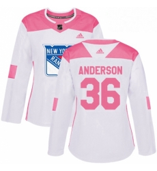 Womens Adidas New York Rangers 36 Glenn Anderson Authentic WhitePink Fashion NHL Jersey 