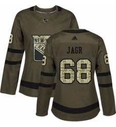 Womens Adidas New York Rangers 68 Jaromir Jagr Authentic Green Salute to Service NHL Jersey 