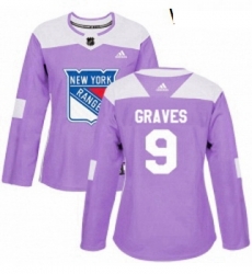 Womens Adidas New York Rangers 9 Adam Graves Authentic Purple Fights Cancer Practice NHL Jersey 