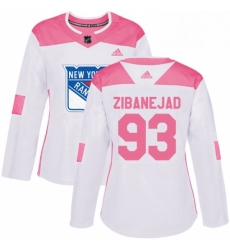 Womens Adidas New York Rangers 93 Mika Zibanejad Authentic WhitePink Fashion NHL Jersey 