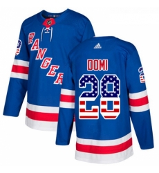 Youth Adidas New York Rangers 28 Tie Domi Authentic Royal Blue USA Flag Fashion NHL Jersey 