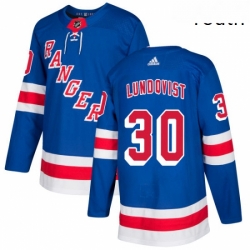 Youth Adidas New York Rangers 30 Henrik Lundqvist Authentic Royal Blue Home NHL Jersey 