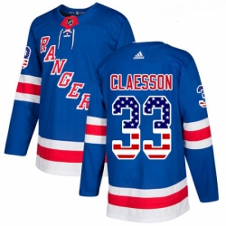 Youth Adidas New York Rangers 33 Fredrik Claesson Authentic Royal Blue USA Flag Fashion NHL Jersey 