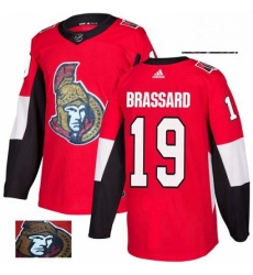 Mens Adidas Ottawa Senators 19 Derick Brassard Authentic Red Fashion Gold NHL Jersey 