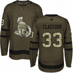 Mens Adidas Ottawa Senators 33 Fredrik Claesson Authentic Green Salute to Service NHL Jersey 