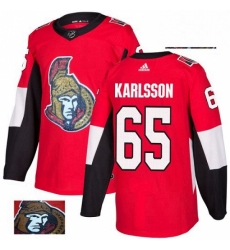 Mens Adidas Ottawa Senators 65 Erik Karlsson Authentic Red Fashion Gold NHL Jersey 