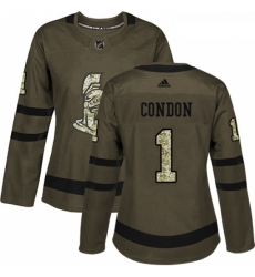 Womens Adidas Ottawa Senators 1 Mike Condon Authentic Green Salute to Service NHL Jersey 