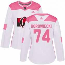 Womens Adidas Ottawa Senators 74 Mark Borowiecki Authentic WhitePink Fashion NHL Jersey 