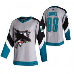 Men San Jose Sharks 88 Brent Burns Grey Adidas 2020 21 Reverse Retro Alternate NHL Jersey