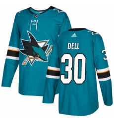 Mens Adidas San Jose Sharks 30 Aaron Dell Authentic Teal Green Home NHL Jersey 