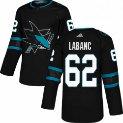 Mens Adidas San Jose Sharks 62 Kevin Labanc Premier Black Alternate NHL Jersey 