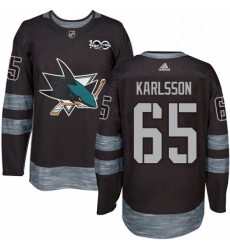 Mens Adidas San Jose Sharks 65 Erik Karlsson Authentic Black 1917 2017 100th Anniversary NHL Jersey 