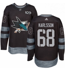 Mens Adidas San Jose Sharks 68 Melker Karlsson Authentic Black 1917 2017 100th Anniversary NHL Jersey 