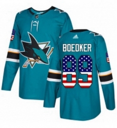 Mens Adidas San Jose Sharks 89 Mikkel Boedker Authentic Teal Green USA Flag Fashion NHL Jersey 