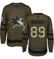 Mens Adidas San Jose Sharks 89 Mikkel Boedker Premier Green Salute to Service NHL Jersey 