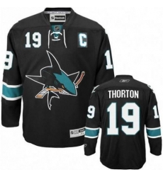 San Jose Sharks 19 Joe Thornton Black Jersey C Patch