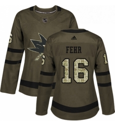 Womens Adidas San Jose Sharks 16 Eric Fehr Authentic Green Salute to Service NHL Jersey 