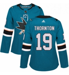 Womens Adidas San Jose Sharks 19 Joe Thornton Premier Teal Green Home NHL Jersey 