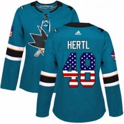 Womens Adidas San Jose Sharks 48 Tomas Hertl Authentic Teal Green USA Flag Fashion NHL Jersey 