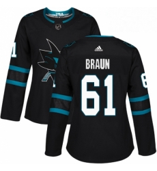 Womens Adidas San Jose Sharks 61 Justin Braun Premier Black Alternate NHL Jersey 