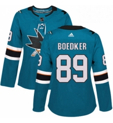 Womens Adidas San Jose Sharks 89 Mikkel Boedker Authentic Teal Green Home NHL Jersey 