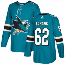 Youth Adidas San Jose Sharks 62 Kevin Labanc Premier Teal Green Home NHL Jersey 