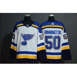 Blues 50 Jordan Binnington White Adidas Jersey