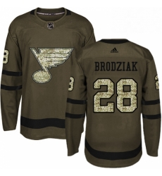 Mens Adidas St Louis Blues 28 Kyle Brodziak Premier Green Salute to Service NHL Jersey 