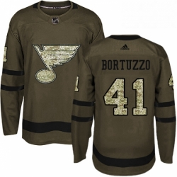 Mens Adidas St Louis Blues 41 Robert Bortuzzo Authentic Green Salute to Service NHL Jersey  Mens Adidas St Louis Blues 41 Robert Bortuzzo Authentic Green Salute to Service NHL Jersey