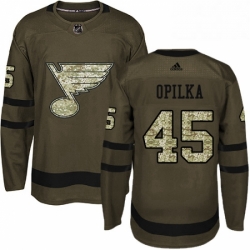 Mens Adidas St Louis Blues 45 Luke Opilka Premier Green Salute to Service NHL Jersey  Mens Adidas St Louis Blues 45 Luke Opilka Premier Green Salute to Service NHL Jersey