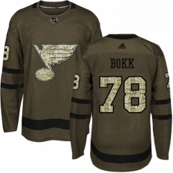 Mens Adidas St Louis Blues 78 Dominik Bokk Authentic Green Salute to Service NHL Jersey  Mens Adidas St Louis Blues 78 Dominik Bokk Authentic Green Salute to Service NHL Jersey