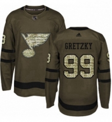 Mens Adidas St Louis Blues 99 Wayne Gretzky Premier Green Salute to Service NHL Jersey 