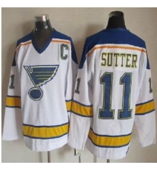 St Louis Blues #11 Brian Sutter White Yellow CCM Throwback Stitched NHL Jersey