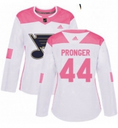 Womens Adidas St Louis Blues 44 Chris Pronger Authentic WhitePink Fashion NHL Jersey 