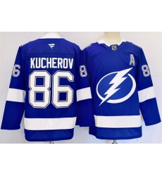 Men Tampa Bay Lightning 86 Nikita Kucherov 2024 25 Blue Stitched Jersey