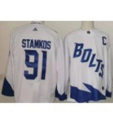 Men Tampa Bay Lightning 91 Steven Stamkos White 2022 Stadium Series Authentic Jersey