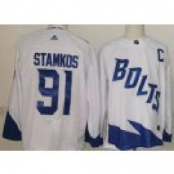 Men Tampa Bay Lightning 91 Steven Stamkos White 2022 Stadium Series Authentic Jersey