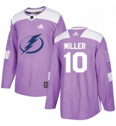 Mens Adidas Tampa Bay Lightning 10 JT Miller Authentic Purple Fights Cancer Practice NHL Jerse