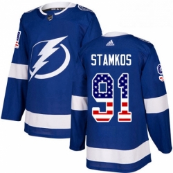 Mens Adidas Tampa Bay Lightning 91 Steven Stamkos Authentic Blue USA Flag Fashion NHL Jersey 