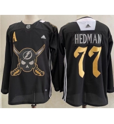 Men's Tampa Bay Lightning #77 Victor Hedman Black Pirate Themed Warmup Authentic Jersey