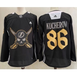 Men's Tampa Bay Lightning #86 Nikita Kucherov Black Pirate Themed Warmup Authentic Jersey